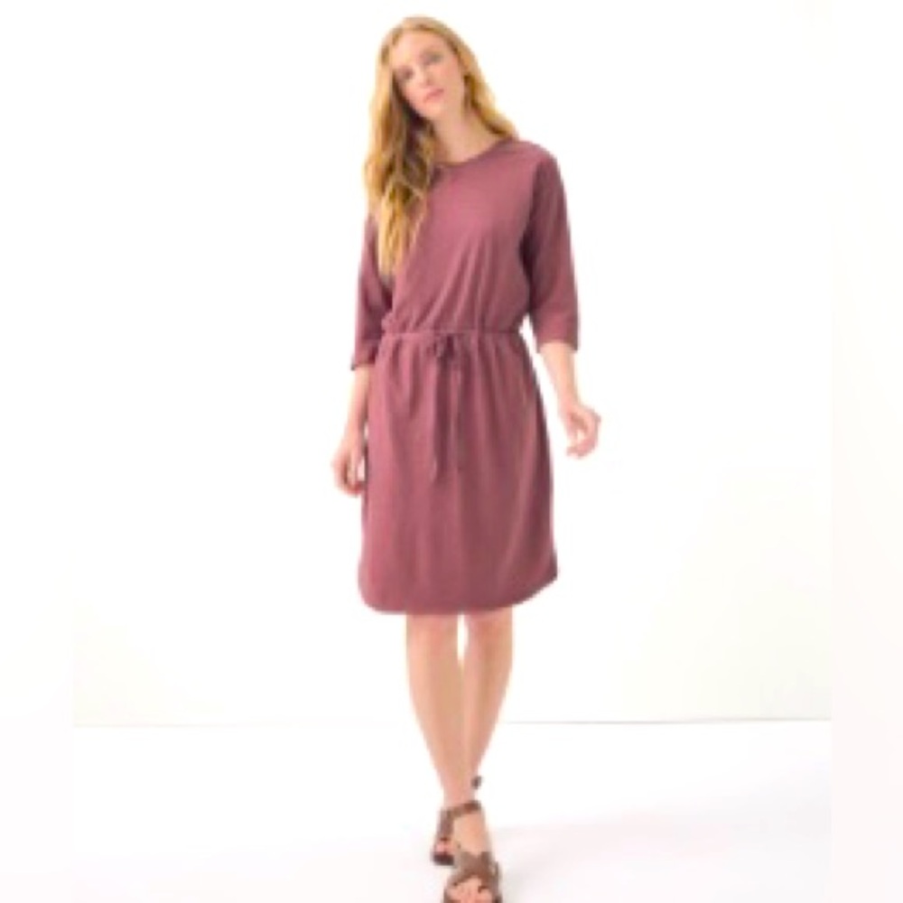 Pact Mauve Relaxed Slub Tie Waist Dress - size S - discontinued